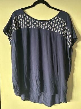 Ariat Navy Blue Embroidered Yoke Short Sleeve Blouse